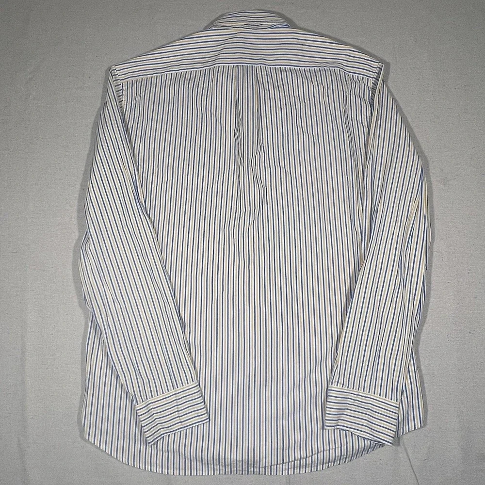 J Crew Secret Wash Shirting Mens Large Classic Striped Shirt Blue Yellow Stretch